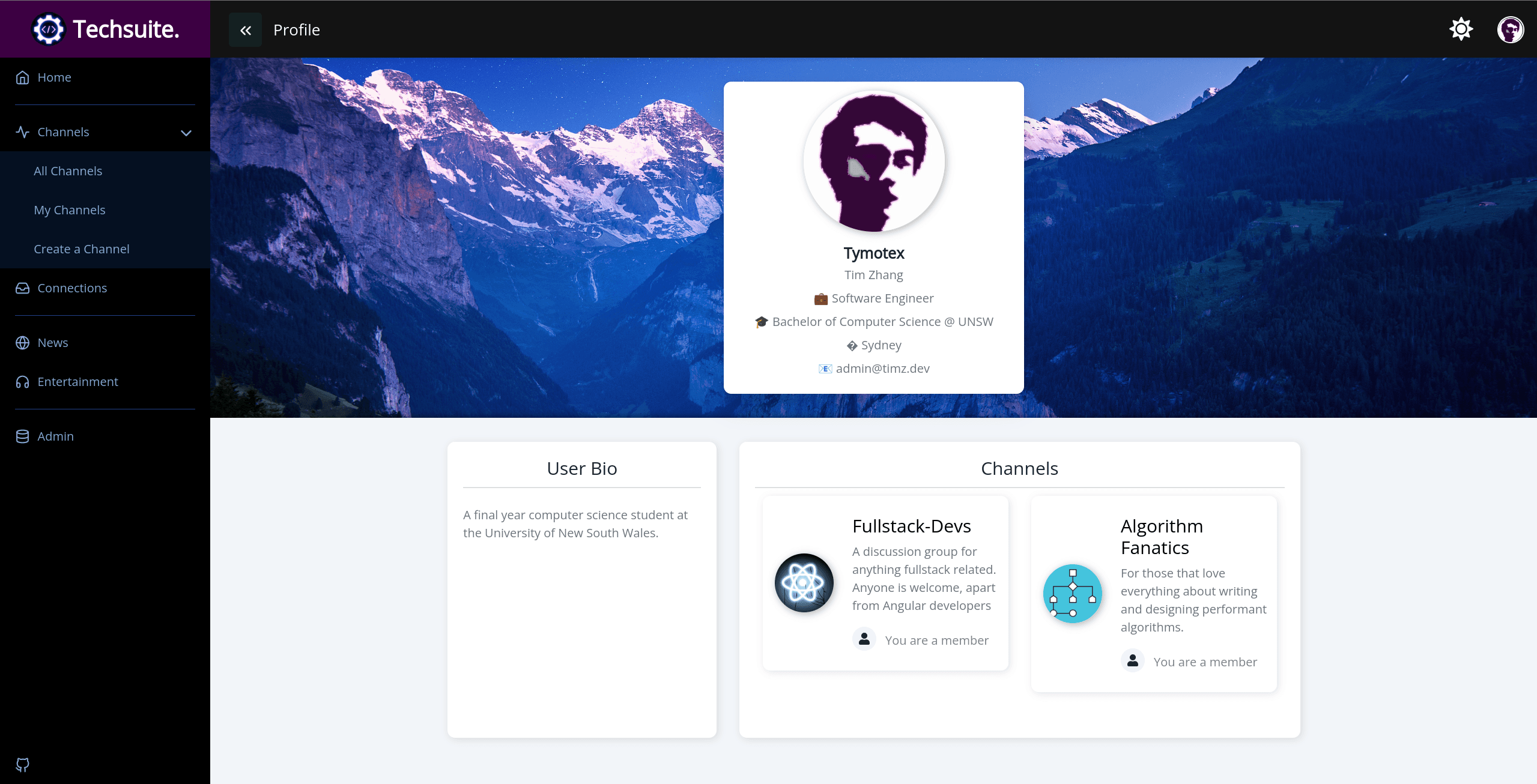 Profile page.